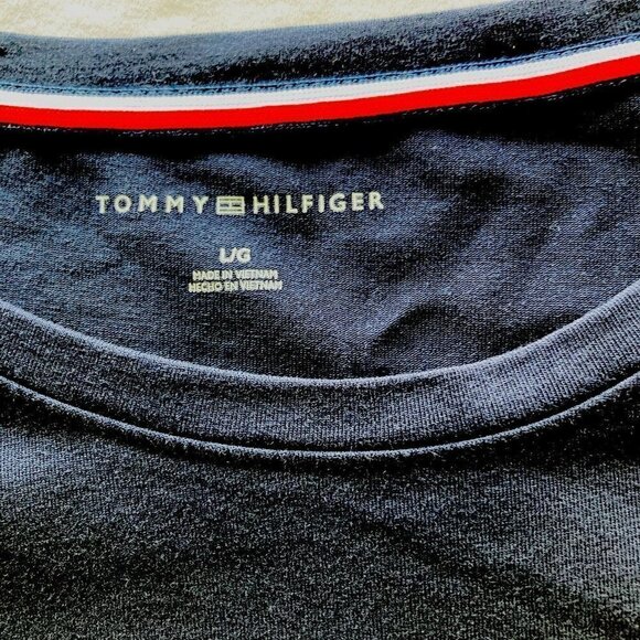 Tommy Hilfiger Womens Y2K T-shirt Racing Stripe Nautical Navy White Red Dress-LG - Picture 7 of 13